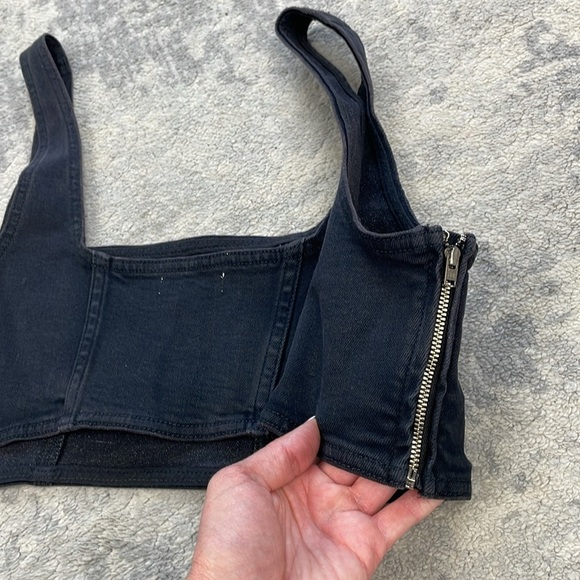 New Good American Denim Light Compression Bra Crop Top Black Sz 4 - Picture 6 of 10